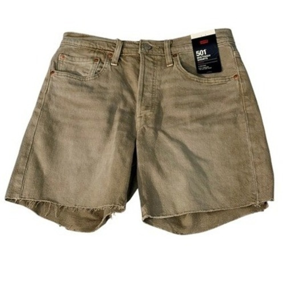 NWT Levis 501 Mid-Thigh Shorts Tan Khaki Size 28 Cotton Denim High Rise Cutoff